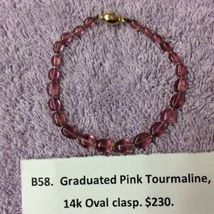 Pink Tourmaline Gemstones and 14k Gold Oval Clasp